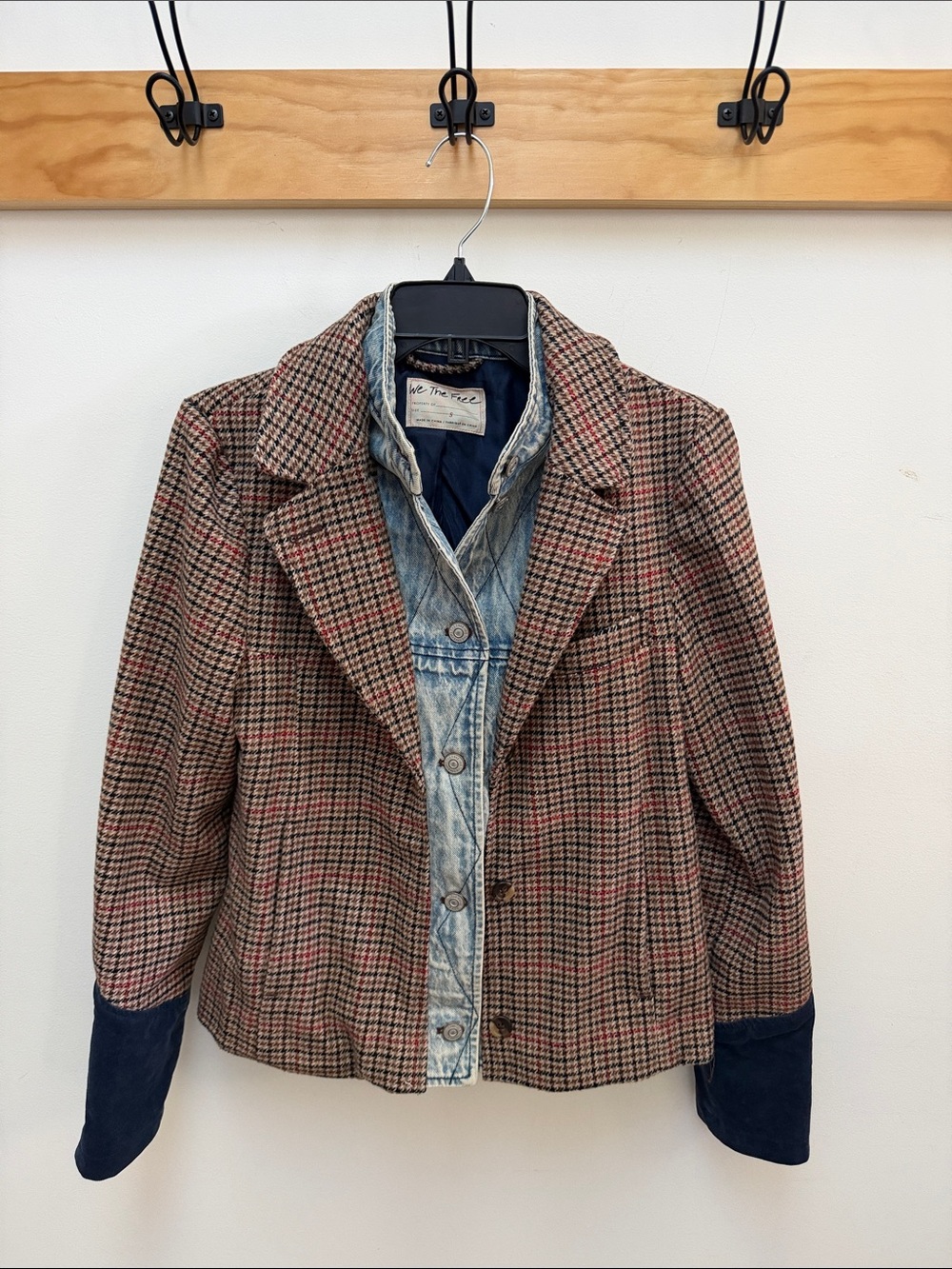 We The Free Brown and Red Plaid Blazer with Navy Cuffs
